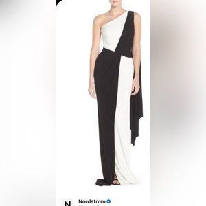 David Meister One Shoulder Color Block Jersey Gown